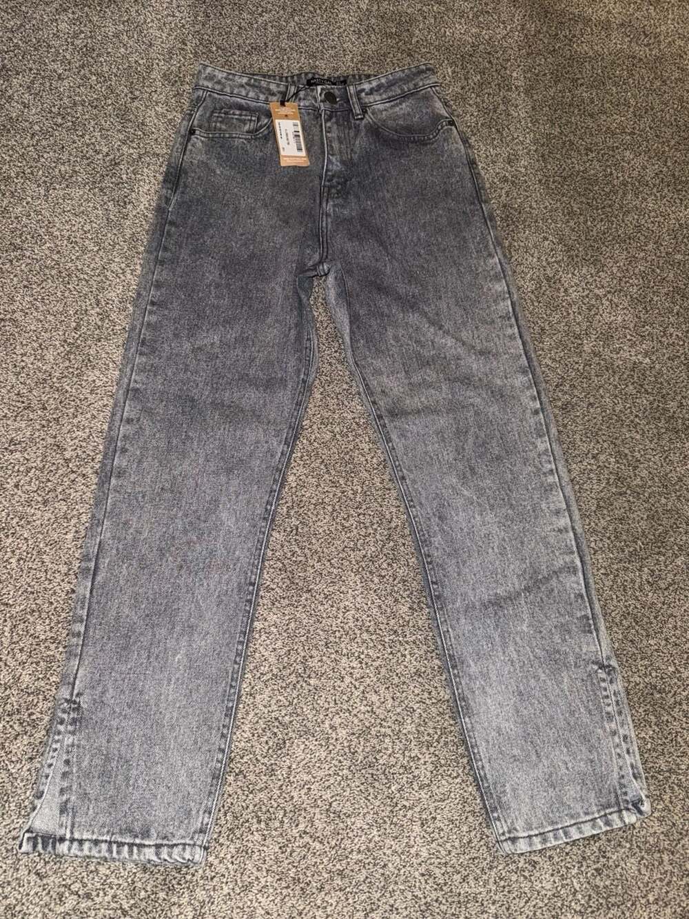 Nasty Gal Organic Denim Split Hem Mom Jeans in Grey
